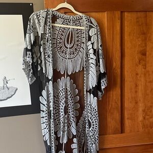 Black and White Sheer Floral Kimono